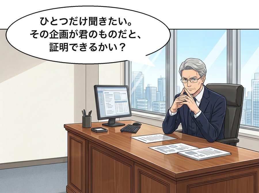柴田社長「ひとつだけ聞きたい。その企画が君のものだと、証明できるかい？」