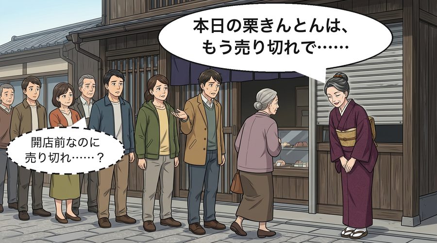 登美子「本日の栗きんとんは、もう売り切れで……」 客「開店前なのに売り切れ……？」