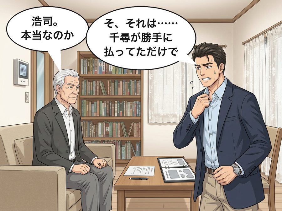 浩司の父「浩司。本当なのか」 浩司「そ、それは……千尋が勝手に払ってただけで」